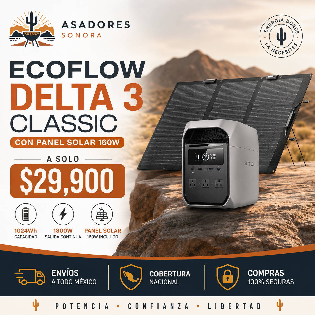 Ecoflow Delta 3 Classic con panel solar 160w